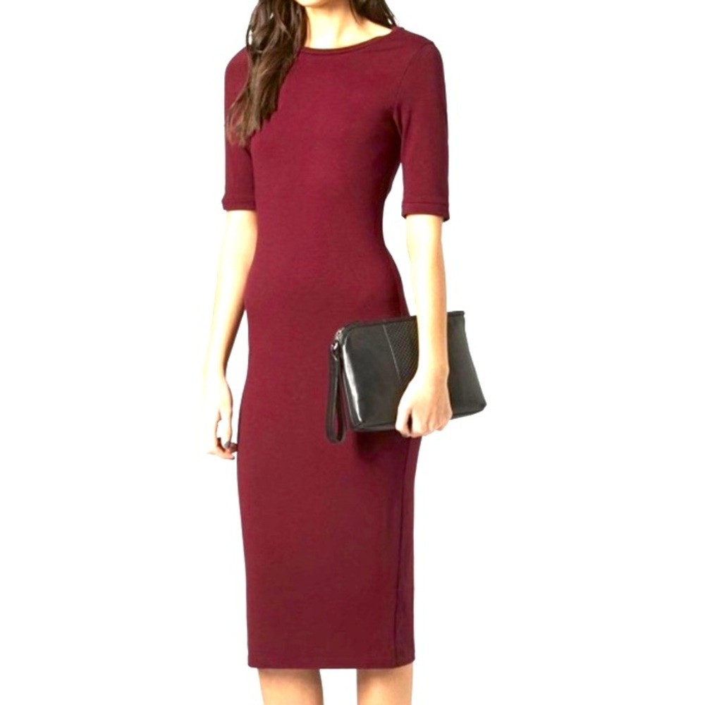 Topshop | Maroon Ribbed Knit Fitted Dress
